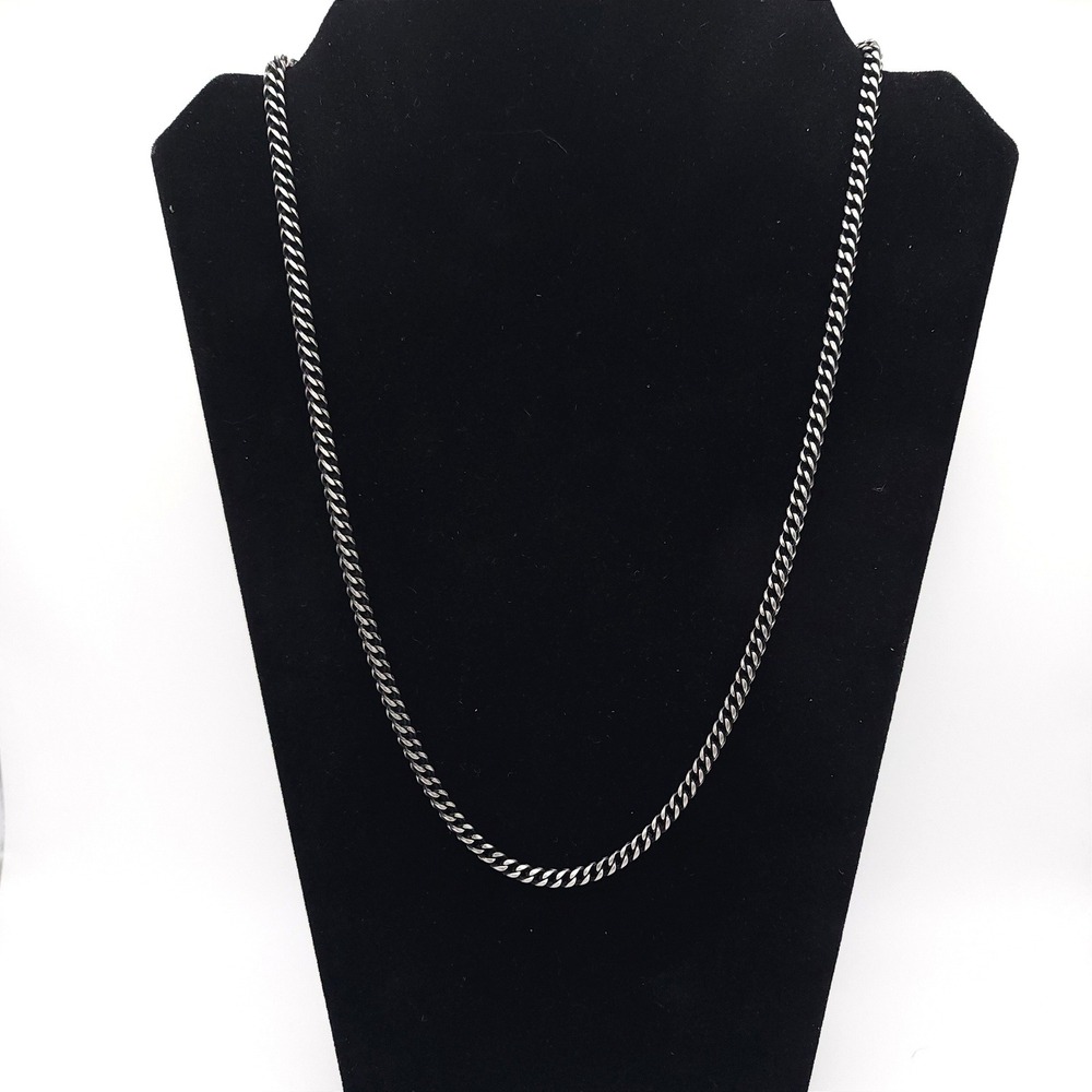 Men's 24in Franco Chain Necklace Silver Tone Black Bold Woven Link